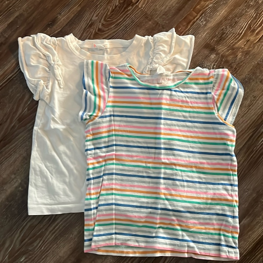 Crewcuts short sleeved shirts. White- size 3; striped- size xs.